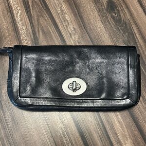 Coach Black Leather Clutch with Silver Turn lock